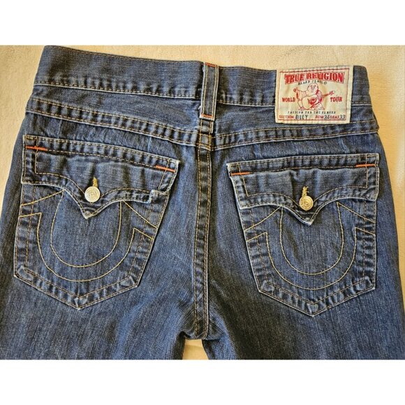True Religion World Tour Billy Jeans Medium Wash Straight Size 34 Flap Pocket - Picture 6 of 14